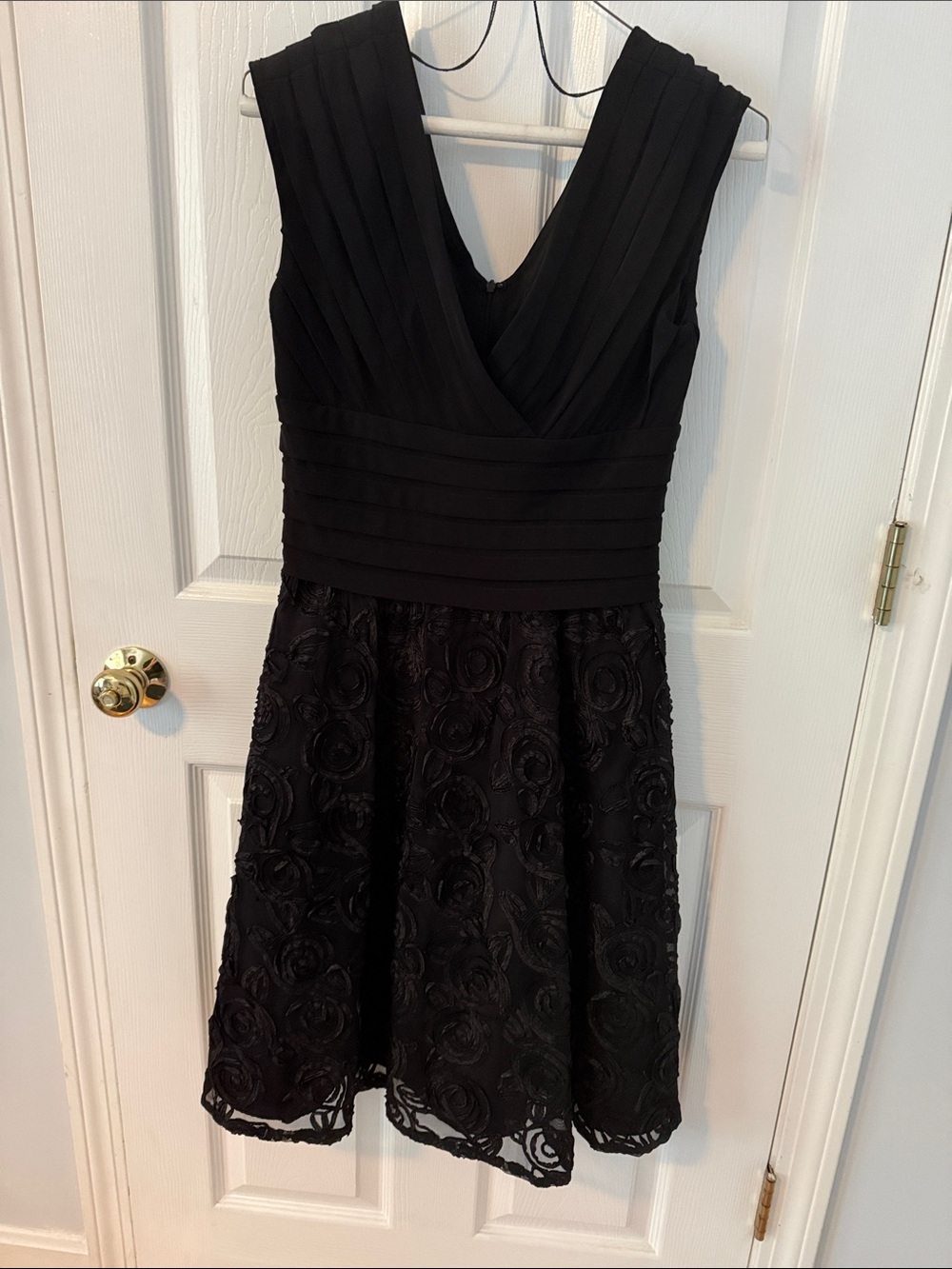 Adrianna Papell Black V-Neck Fit & Flare Lace Dress
